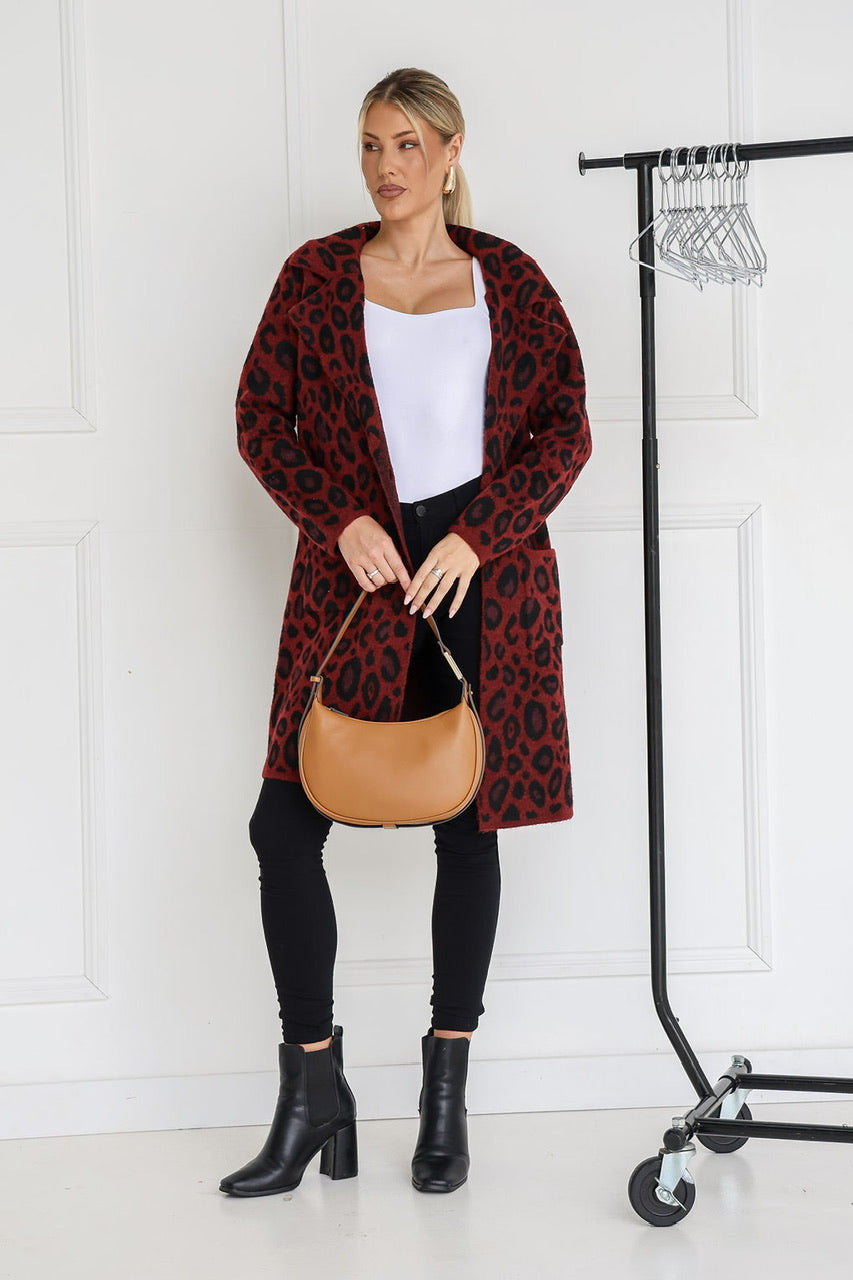 Red Leopard Longline Cardigan