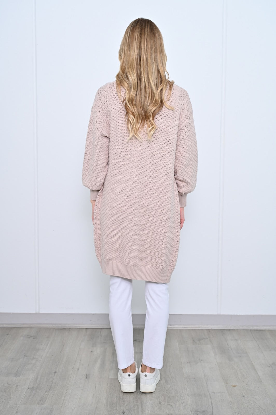 Honeycomb Knit Long Cardigan - Beige