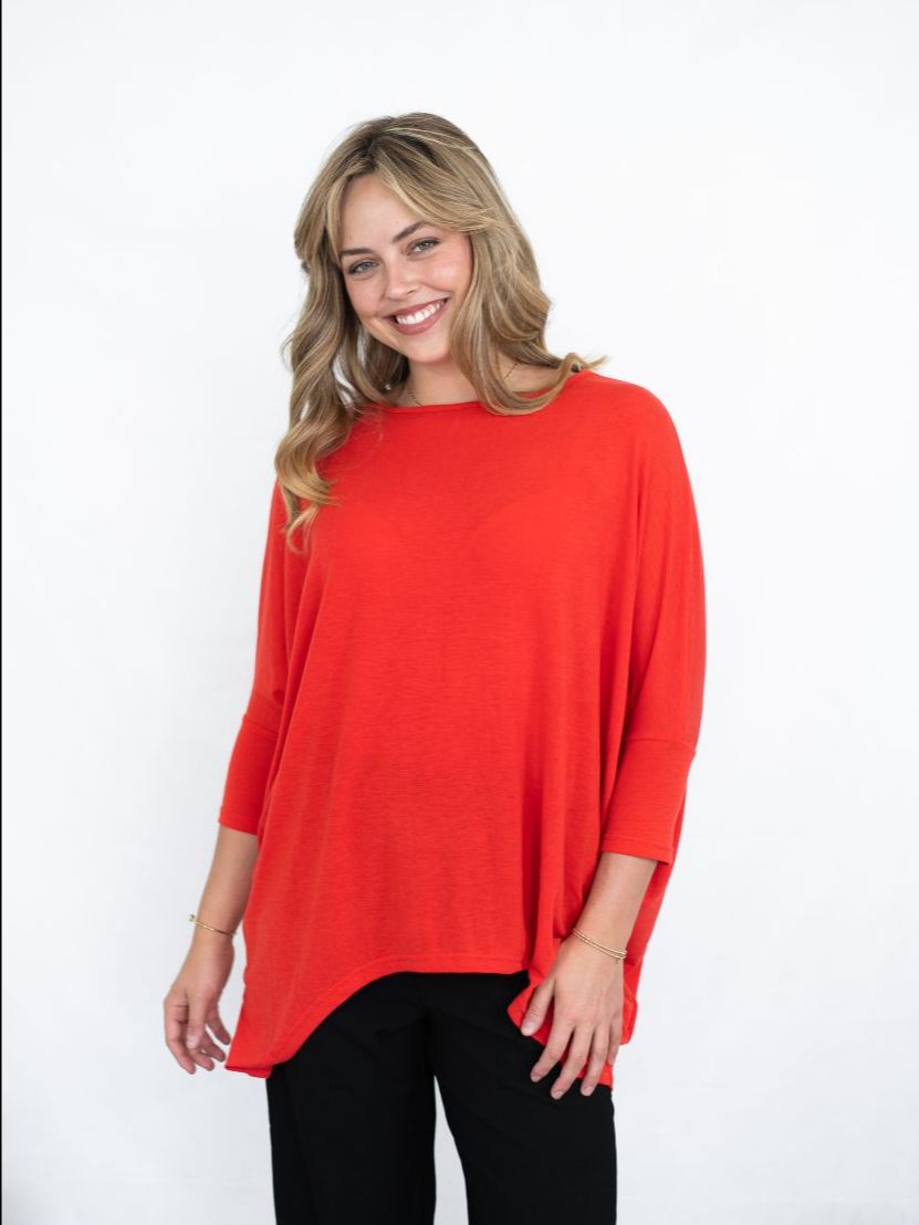 Oversize Batwing Top Red