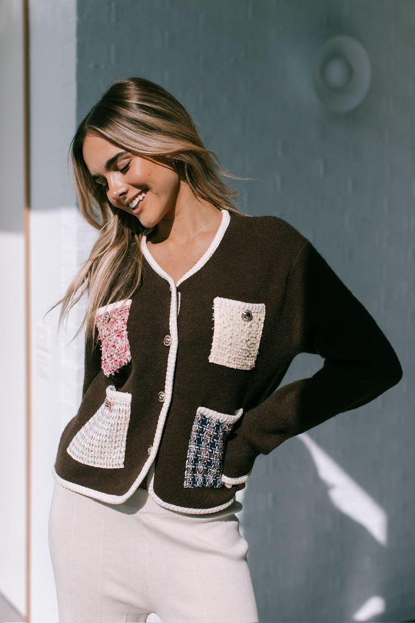 Woodbury Boucle Cardigan - Chocolate