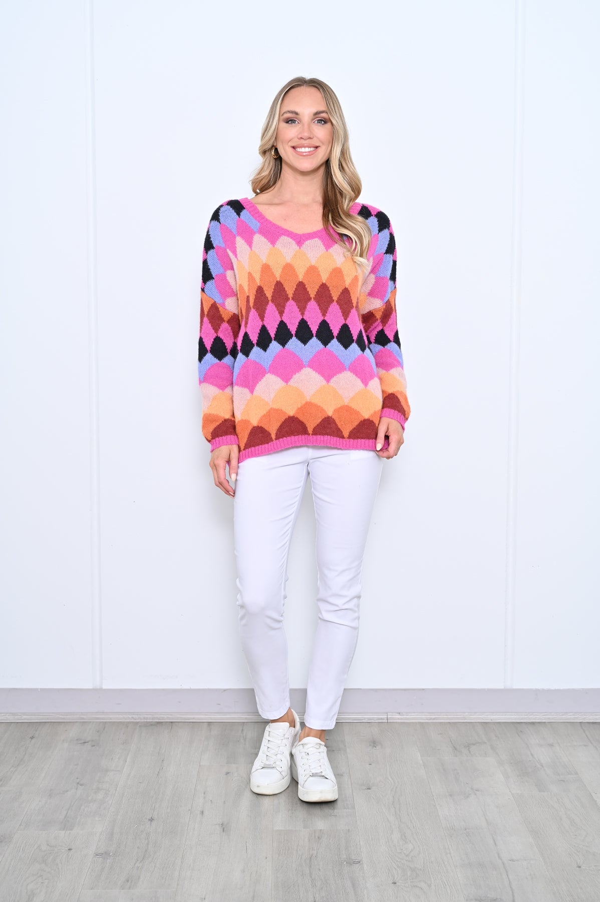 Argyle Knit Jumper Pink Multi