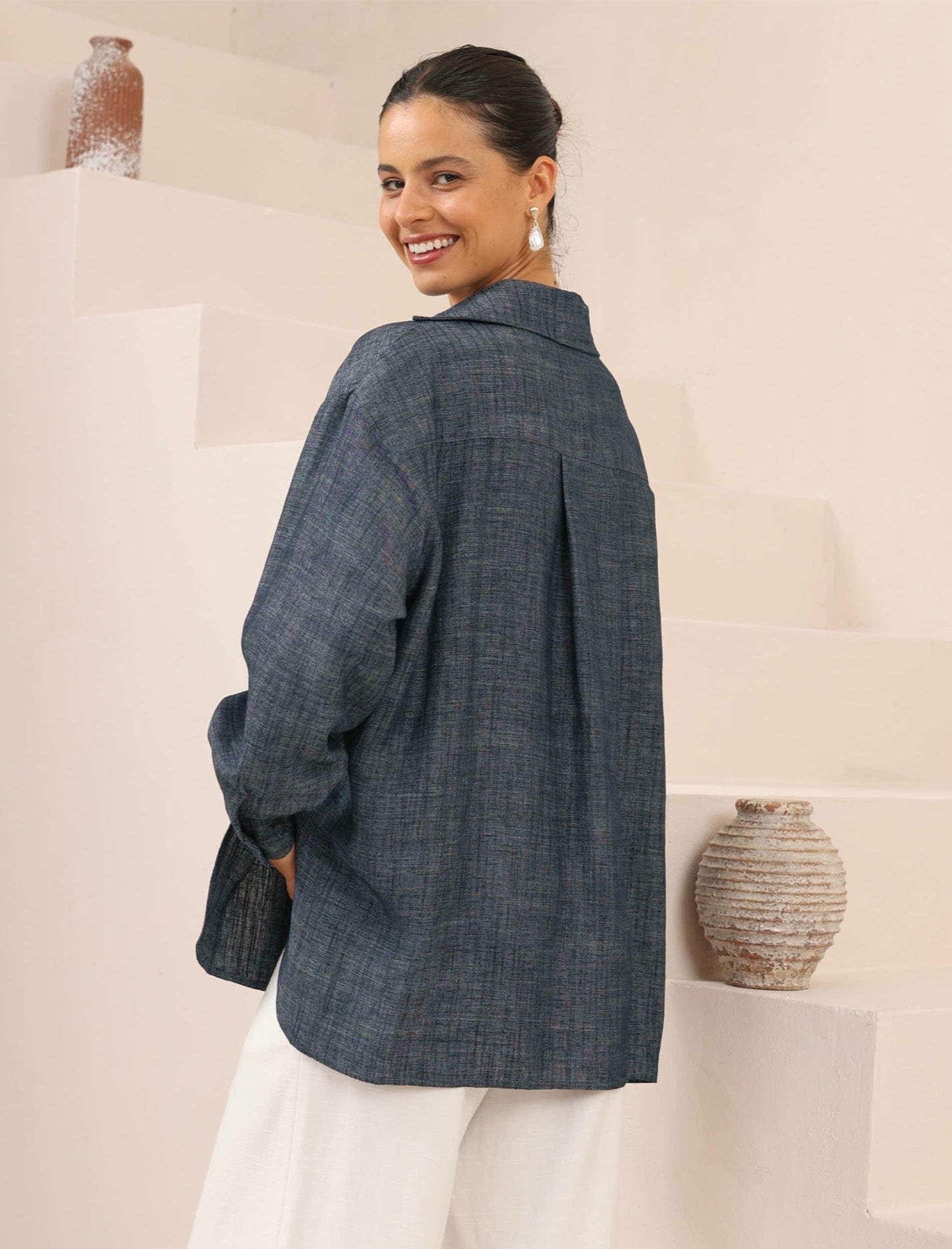 Iris Maxi Shirt & Shorts Set - Navy Fleck
