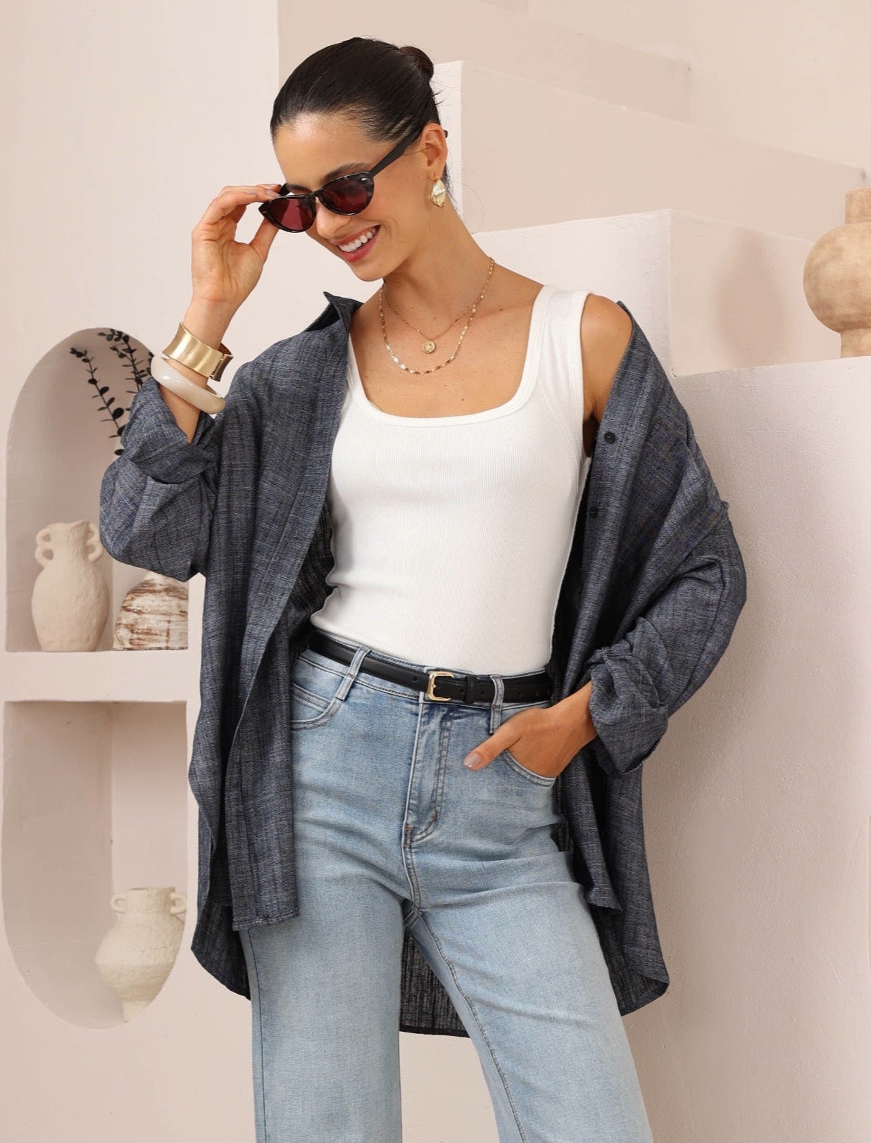 Iris Maxi Shirt & Shorts Set - Navy Fleck