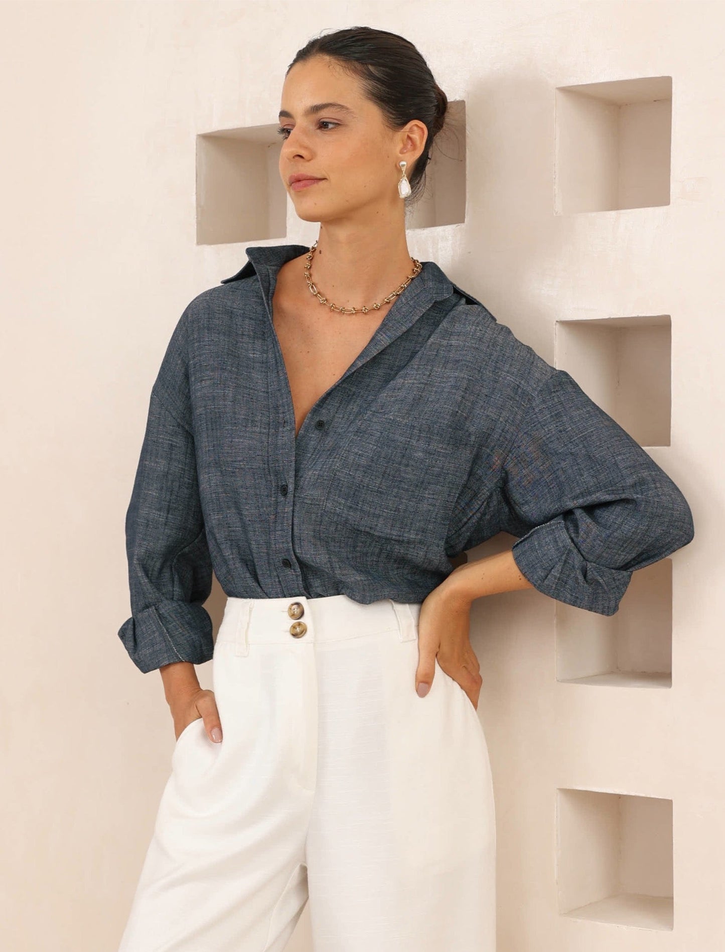 Iris Maxi Shirt & Shorts Set - Navy Fleck