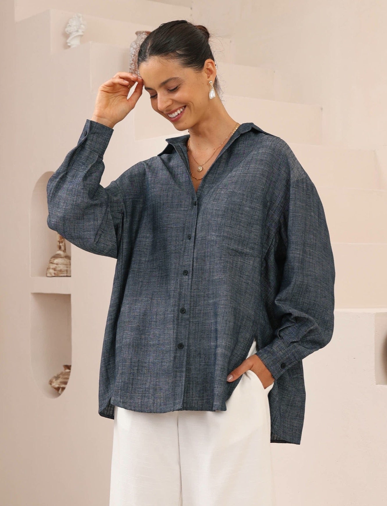 Iris Maxi Shirt & Shorts Set - Navy Fleck