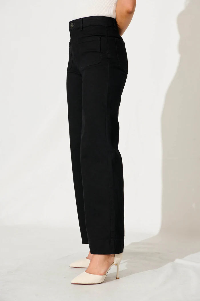 Wakee High Rise Wide Leg Denim Jean - Black