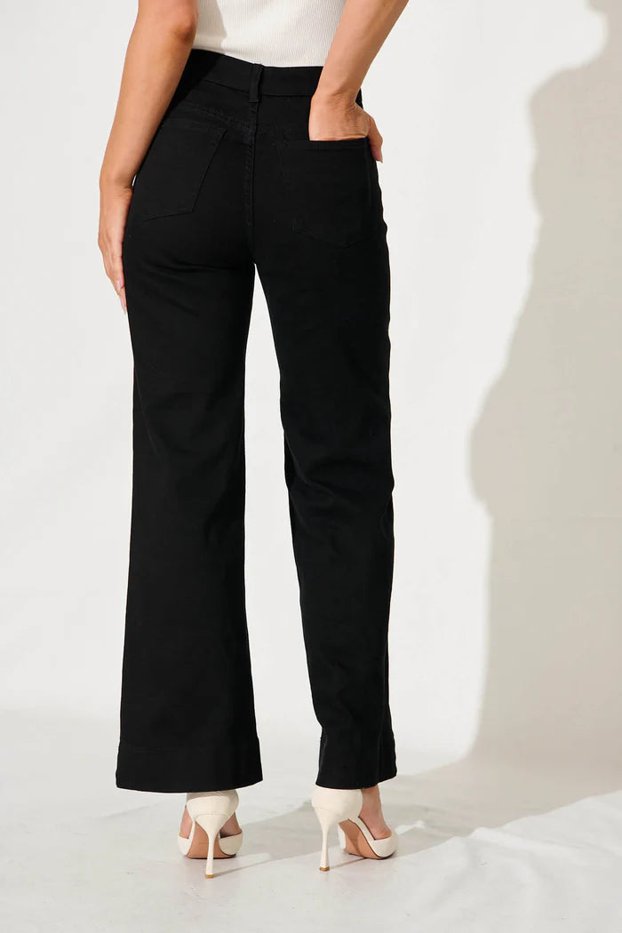 Wakee High Rise Wide Leg Denim Jean - Black