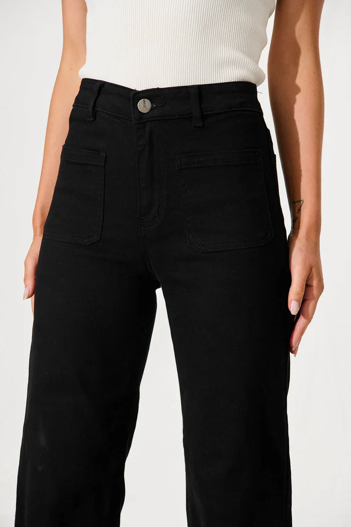 Wakee High Rise Wide Leg Denim Jean - Black