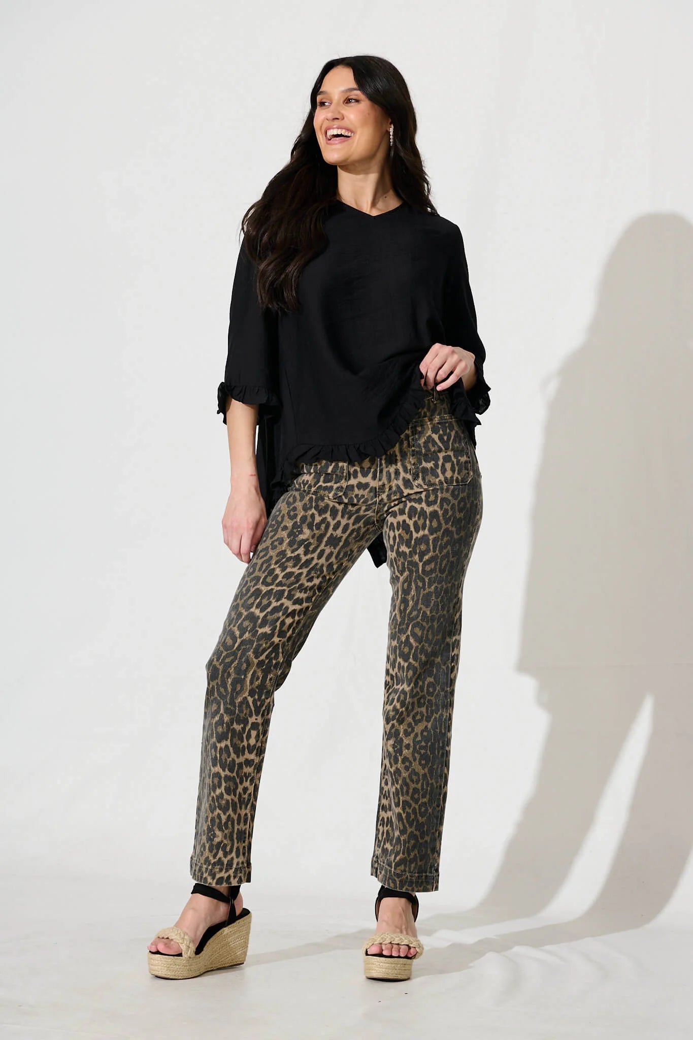 High Rise Straight Leg Jean - Leopard