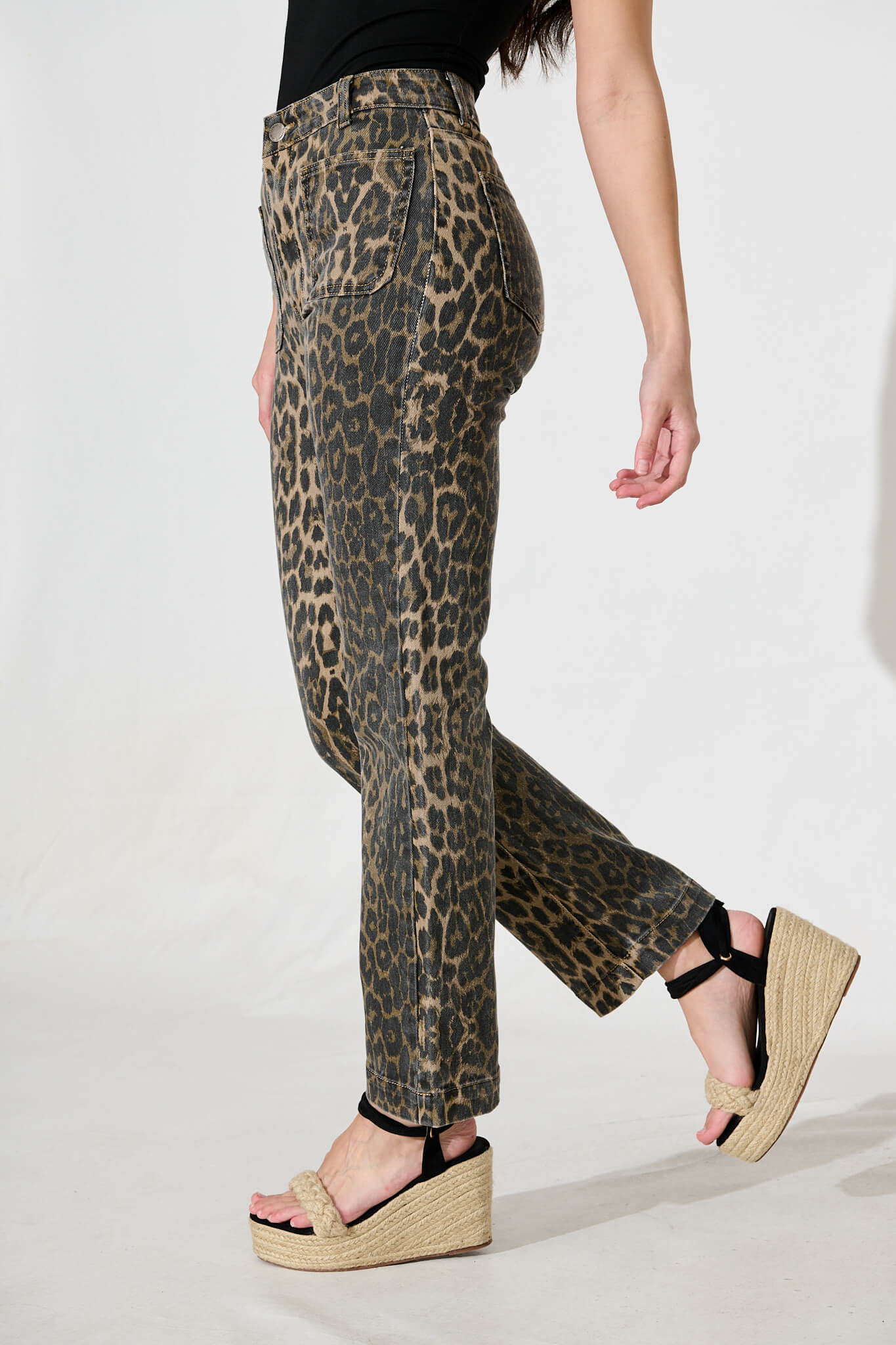 High Rise Straight Leg Jean - Leopard