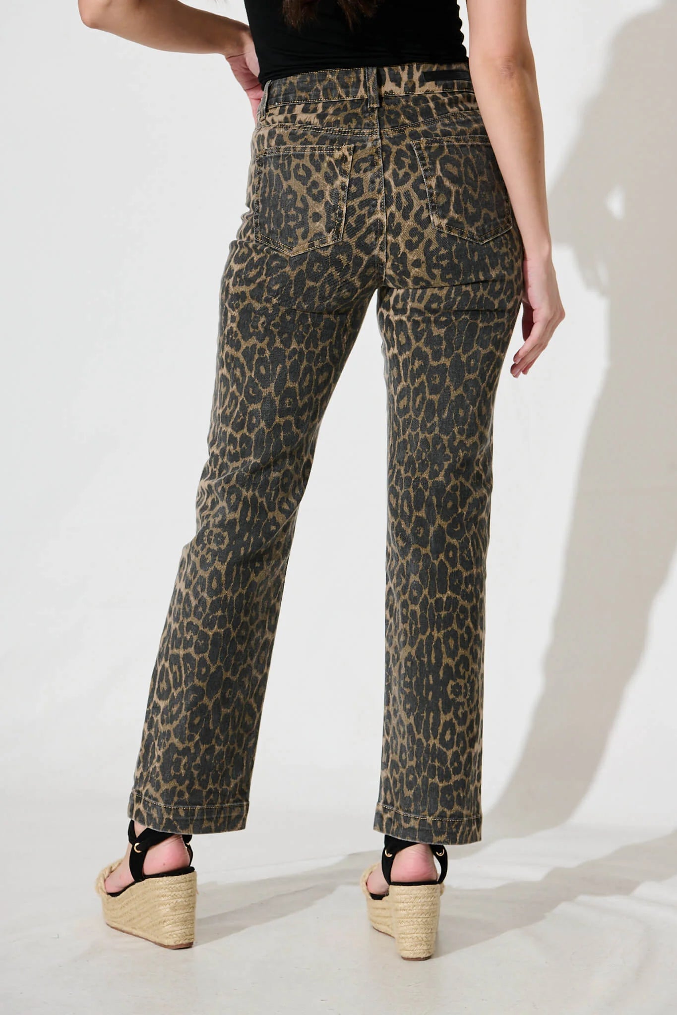 High Rise Straight Leg Jean - Leopard