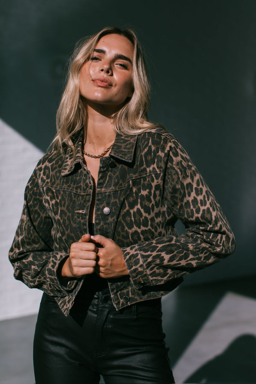 Stretch Denim Leopard Jacket