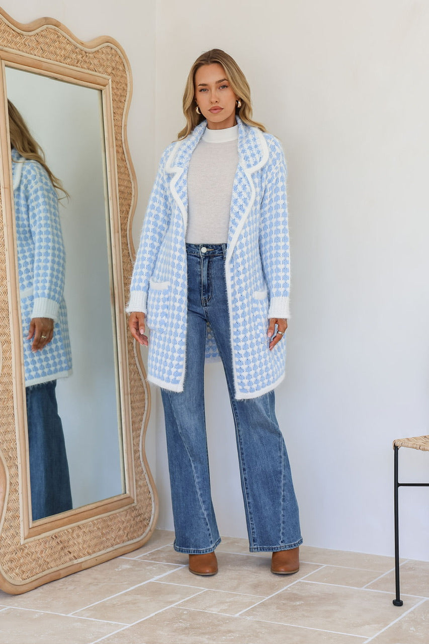 Ombre Checkered Coatigan Blue/Winter White