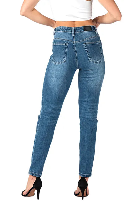 Wakee Blue High Rise Straight Jeans