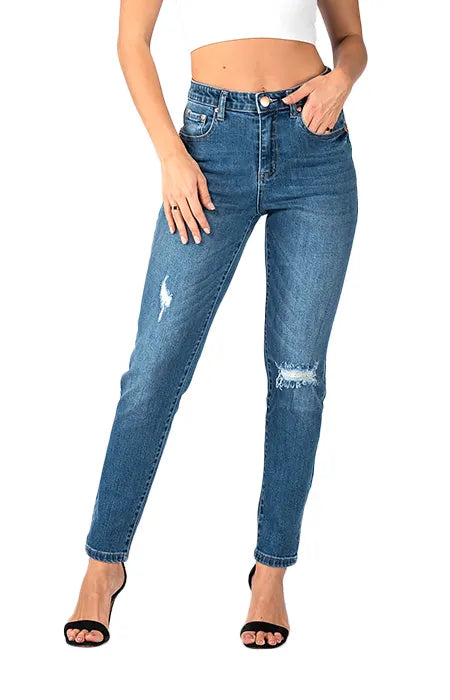 Wakee Blue High Rise Straight Jeans