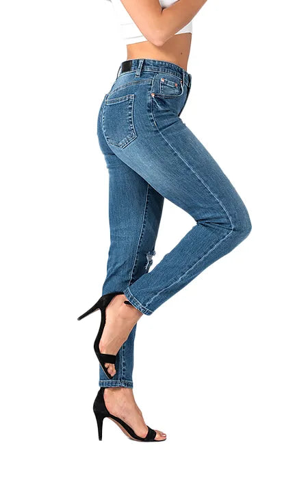 Wakee Blue High Rise Straight Jeans