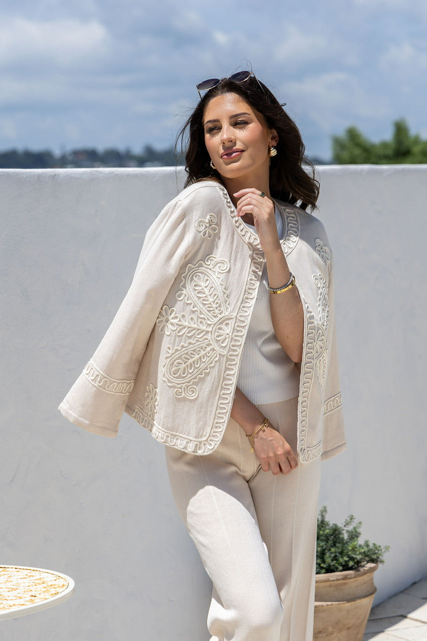 Cornelli Stitched Quilted Jacket - Latte