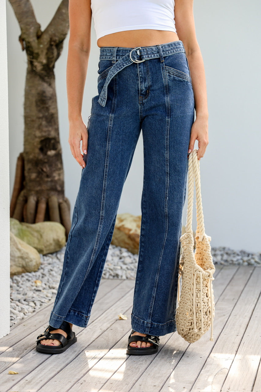 Indiana Belted Jean - Mid Blue