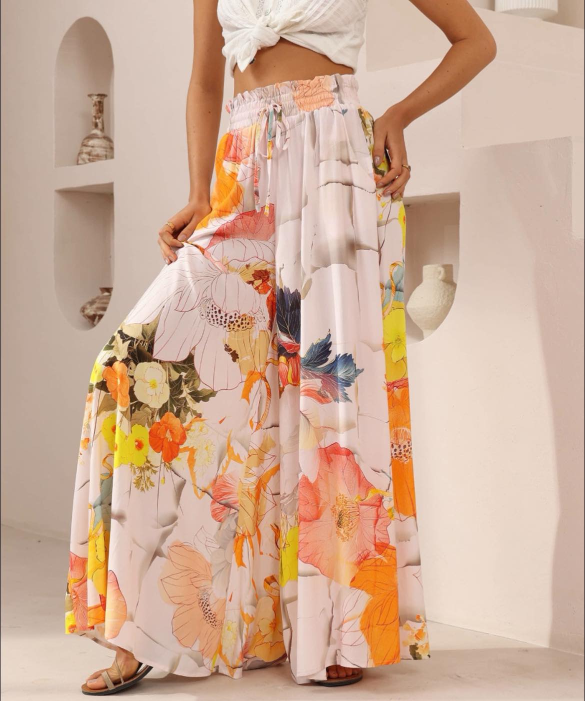 Iris Maxi Hibiscus Wide Leg Pants