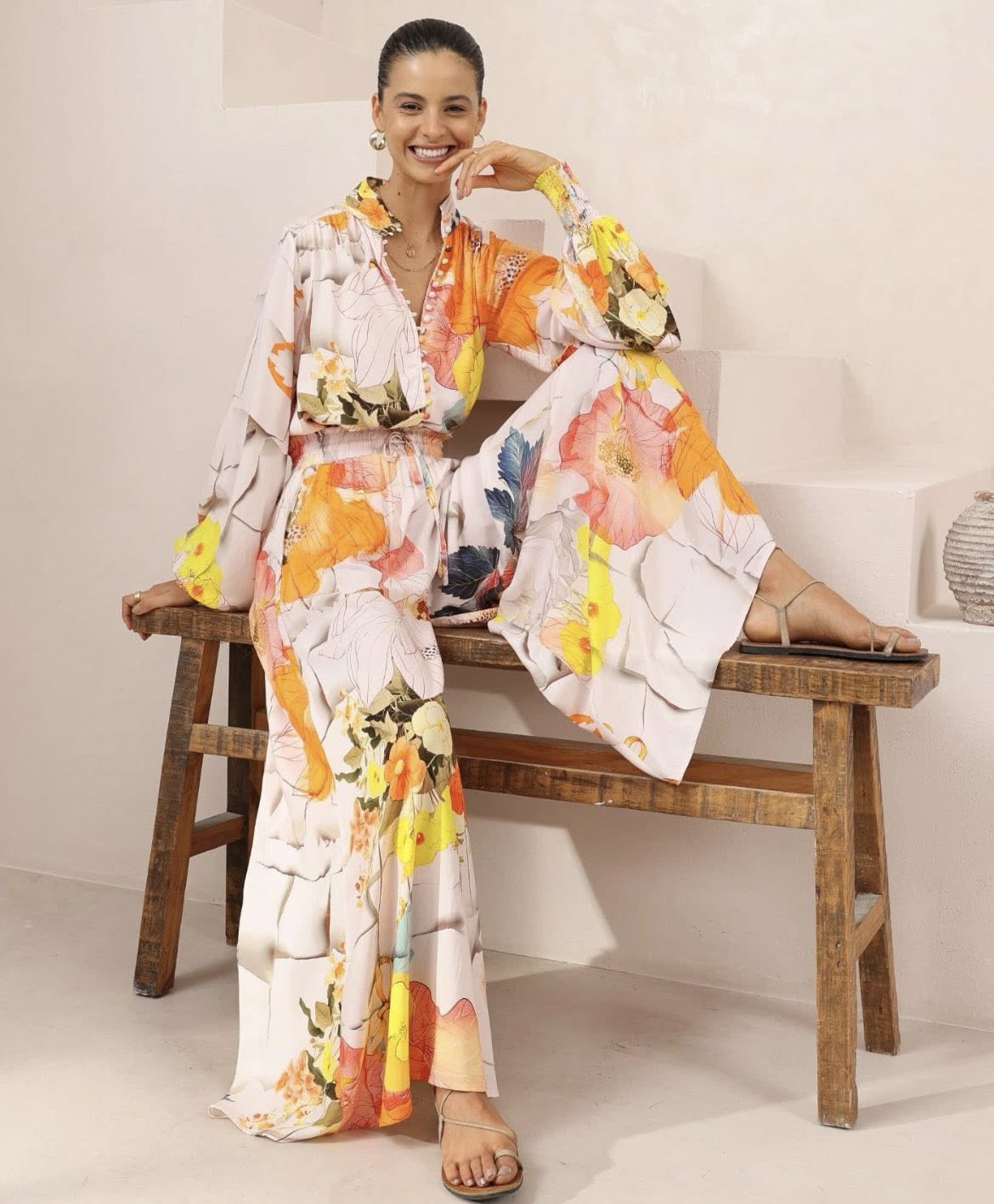 Iris Maxi Hibiscus Balloon Sleeve Blouse