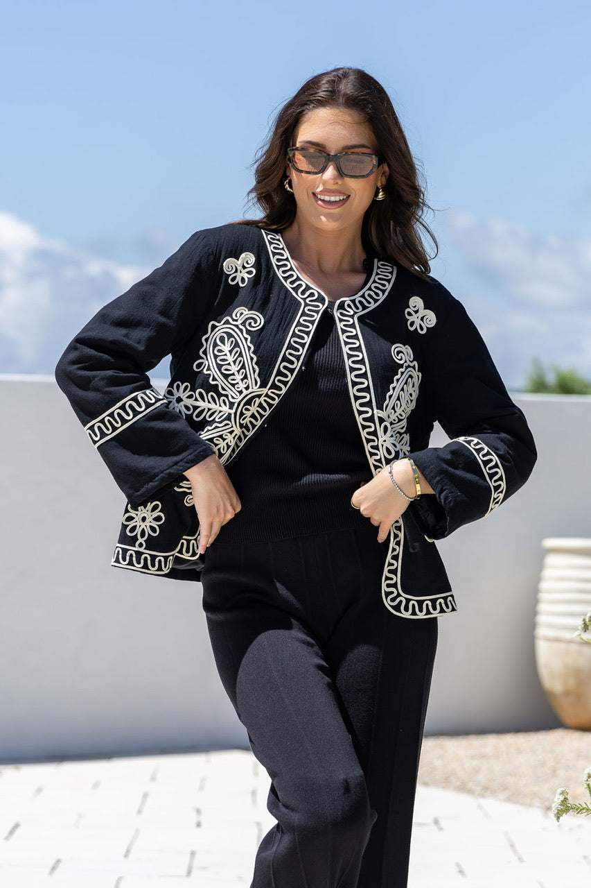 Cornelli Stitched Jacket - Black