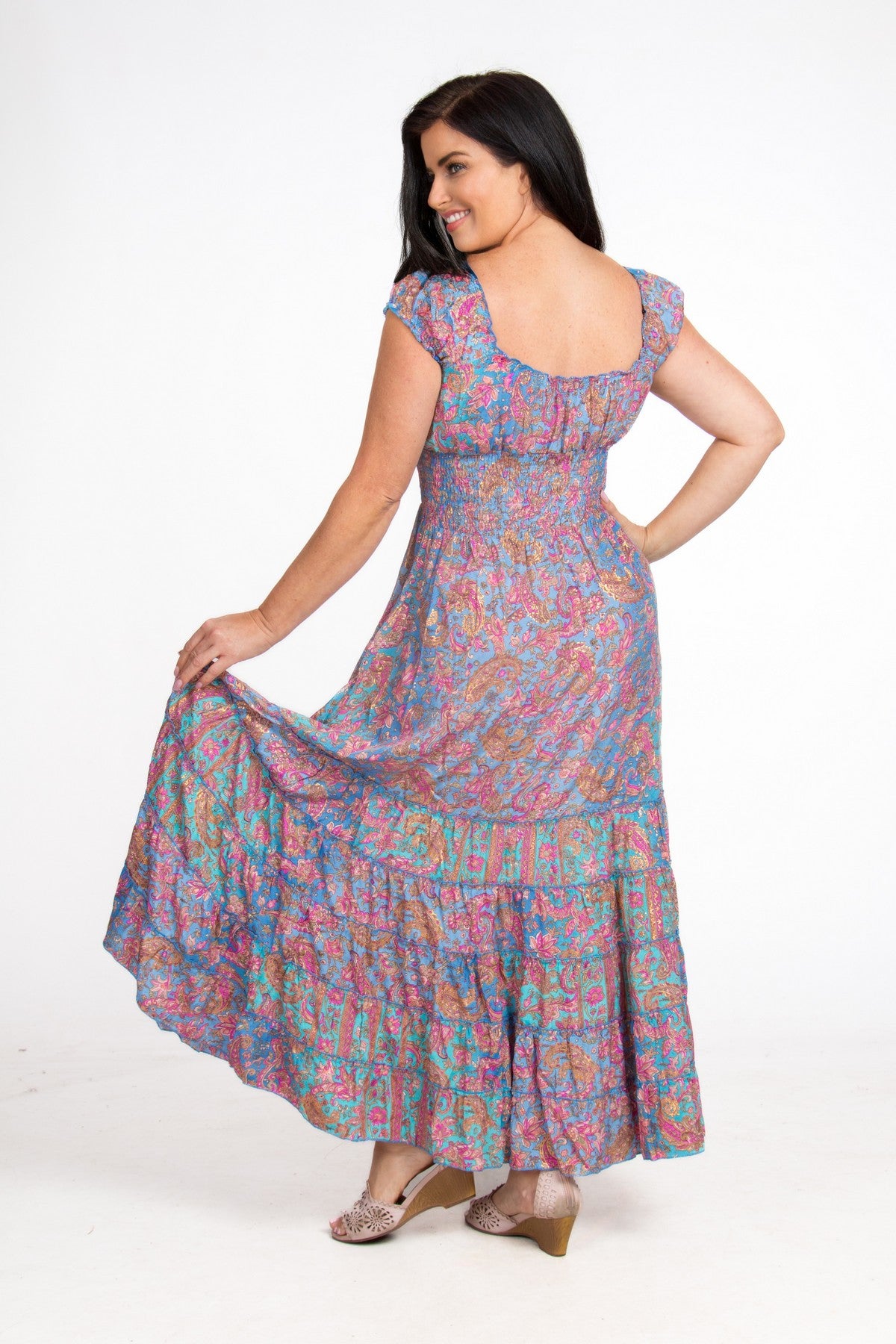 Silk Maxi Dress Blue/Pink