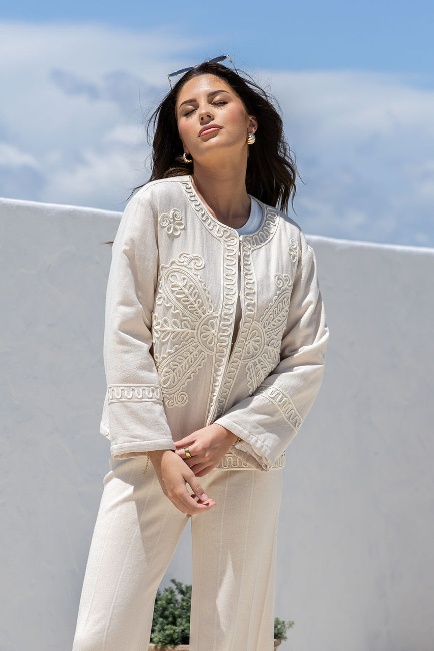 Cornelli Stitched Quilted Jacket - Latte