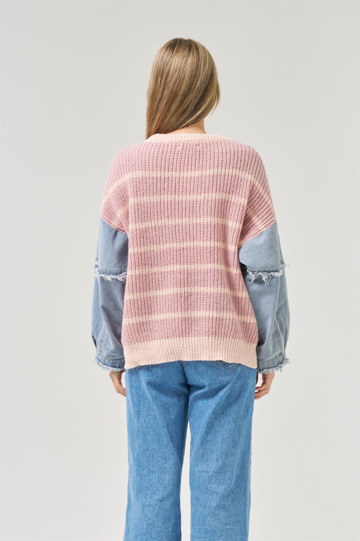 Denim Sleeve Knit - Rose