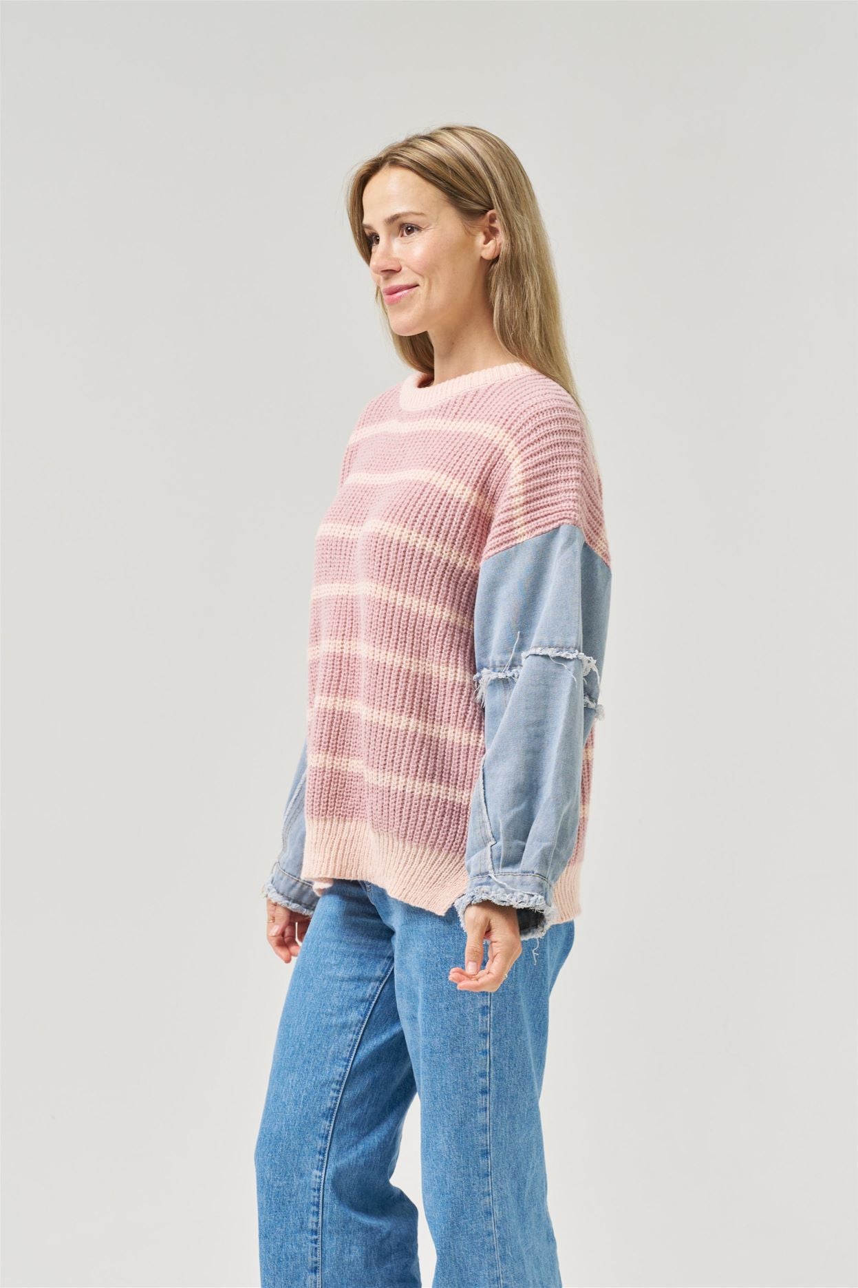 Denim Sleeve Knit - Rose