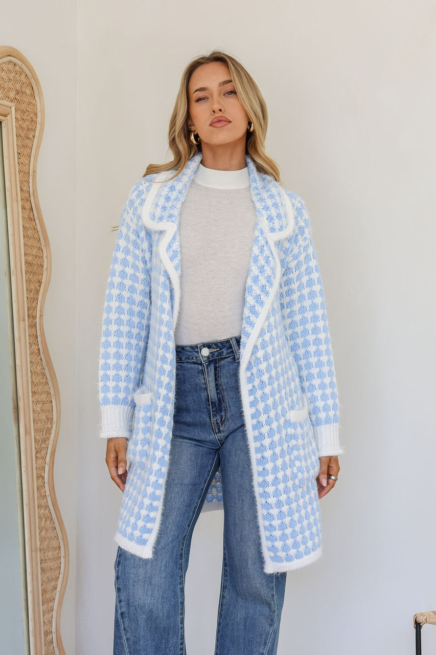 Ombre Checkered Coatigan Blue/Winter White