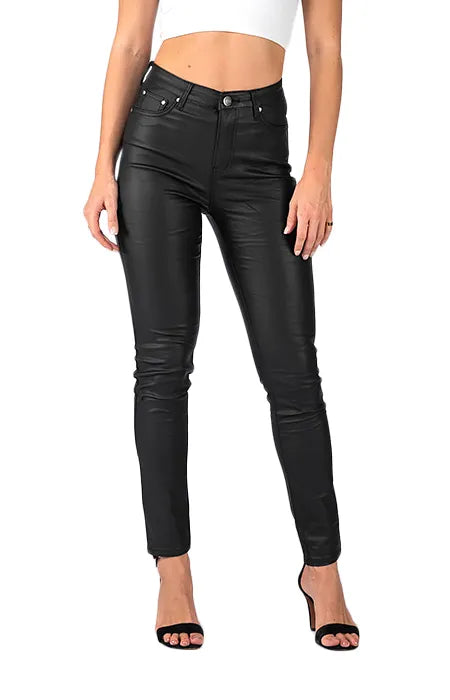 Wakee Black Wet Look High Rise Jeans