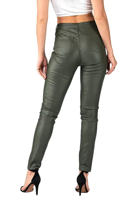 Wakee Khaki Wet Look High Rise Jeans