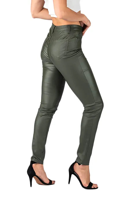 Wakee Khaki Wet Look High Rise Jeans
