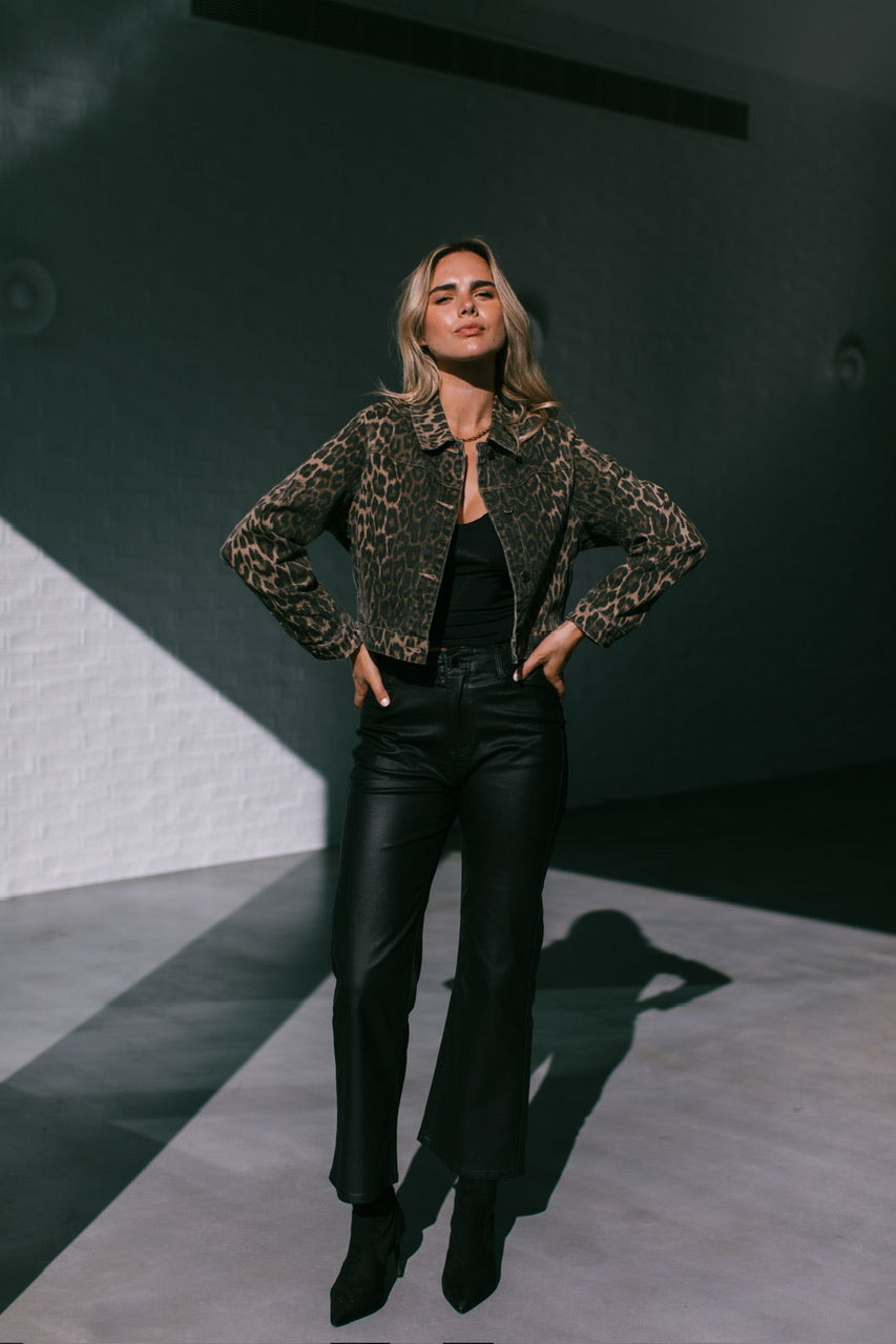 Stretch Denim Leopard Jacket