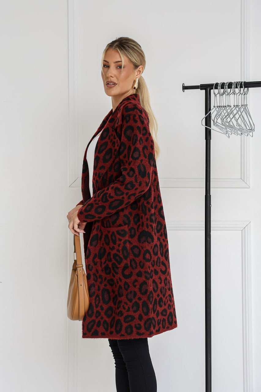 Red Leopard Longline Cardigan