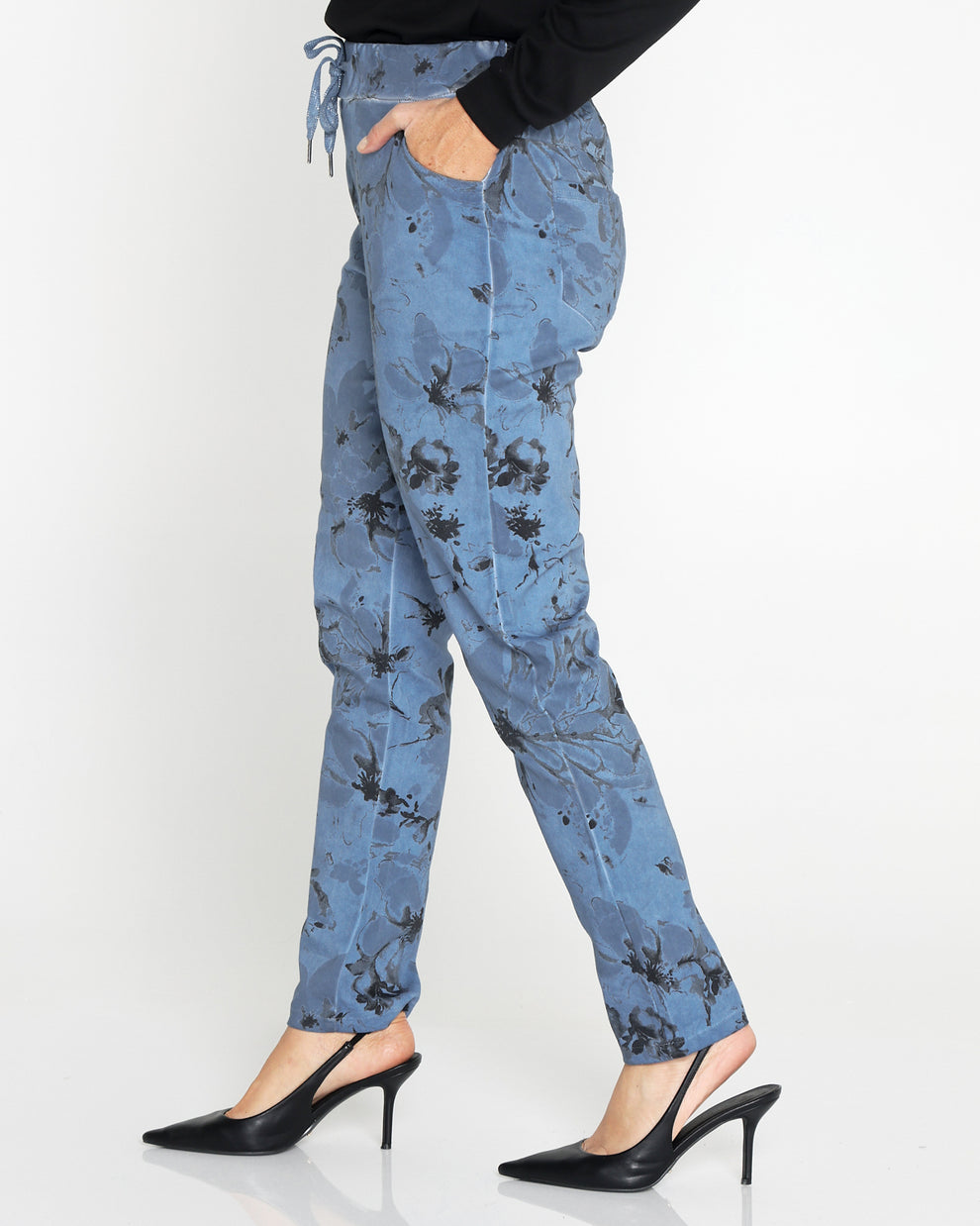 Stretch Cotton Pants - Blue Floral