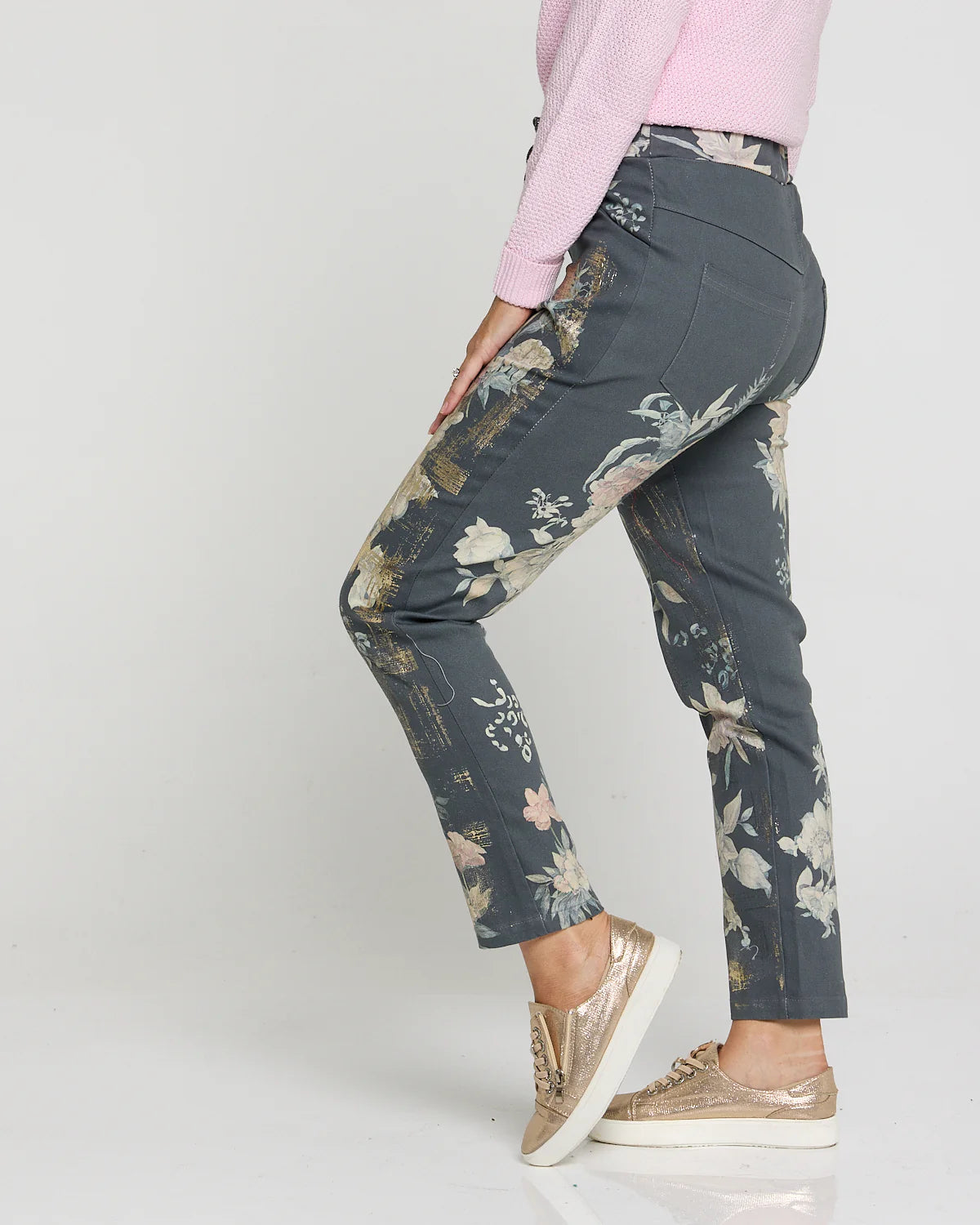 Sophia Floral Pants - Charcoal
