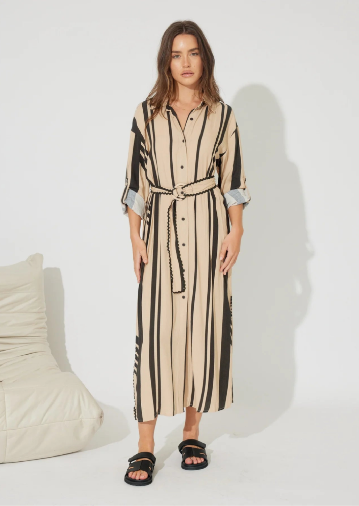 Stripe Button Up Midi Dress