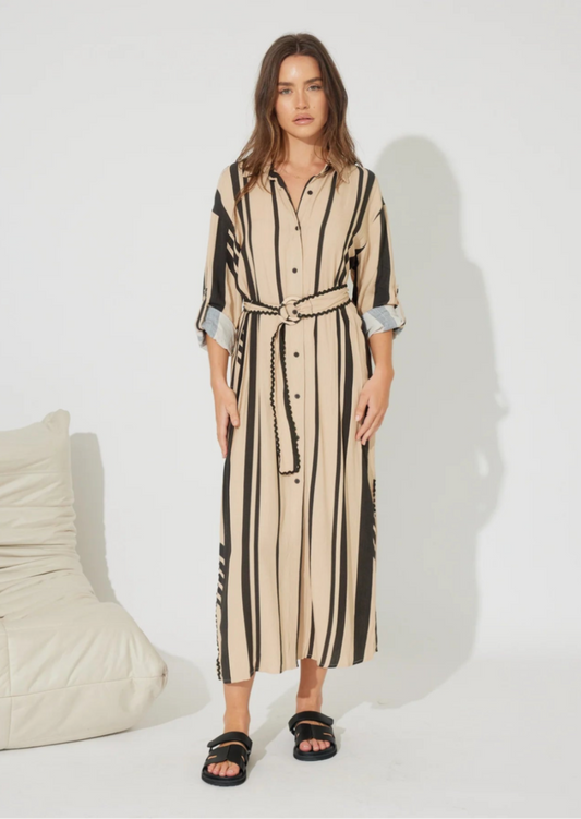 Stripe Button Up Midi Dress