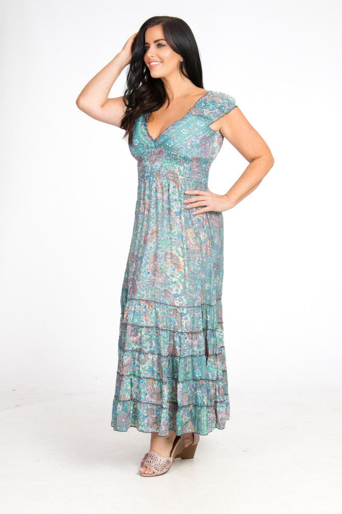 Silk Maxi Dress Blue/Green