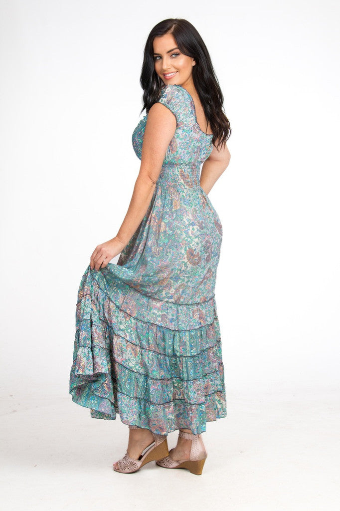 Silk Maxi Dress Blue/Green