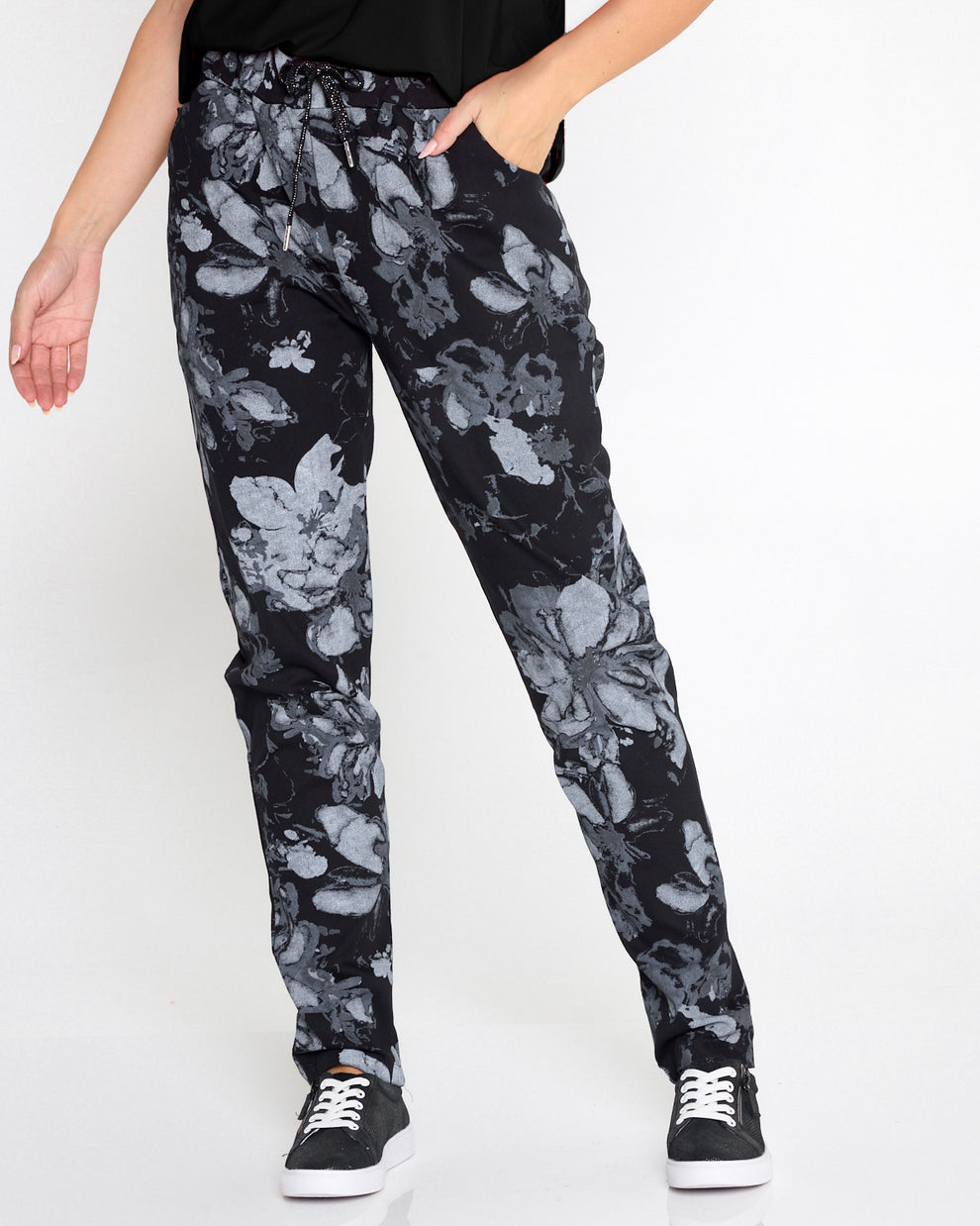 Stretch Cotton Pants - Midnight Bloom