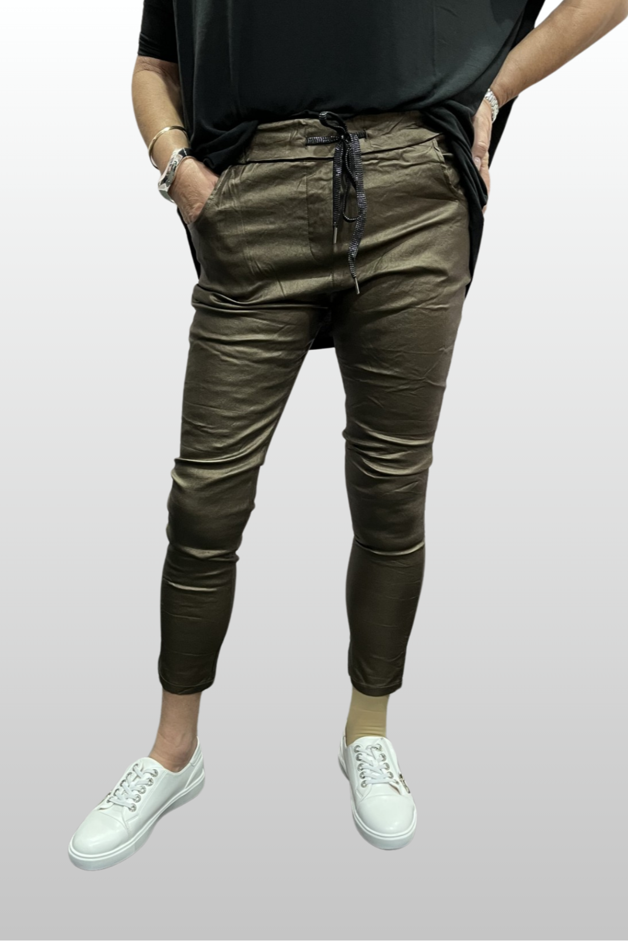 Wet Look Faux Leather Magic Pants - Bronze