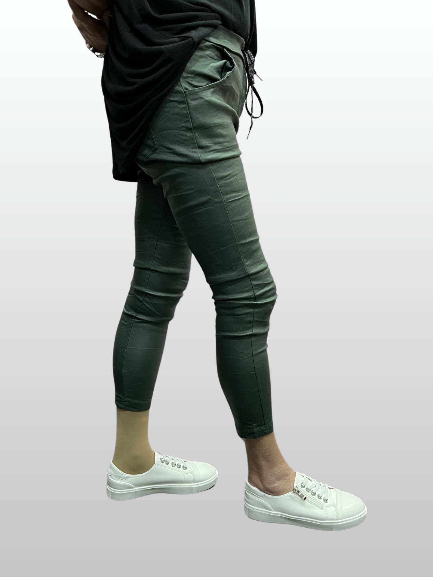 Wet Look Faux Leather Magic Pants - Green
