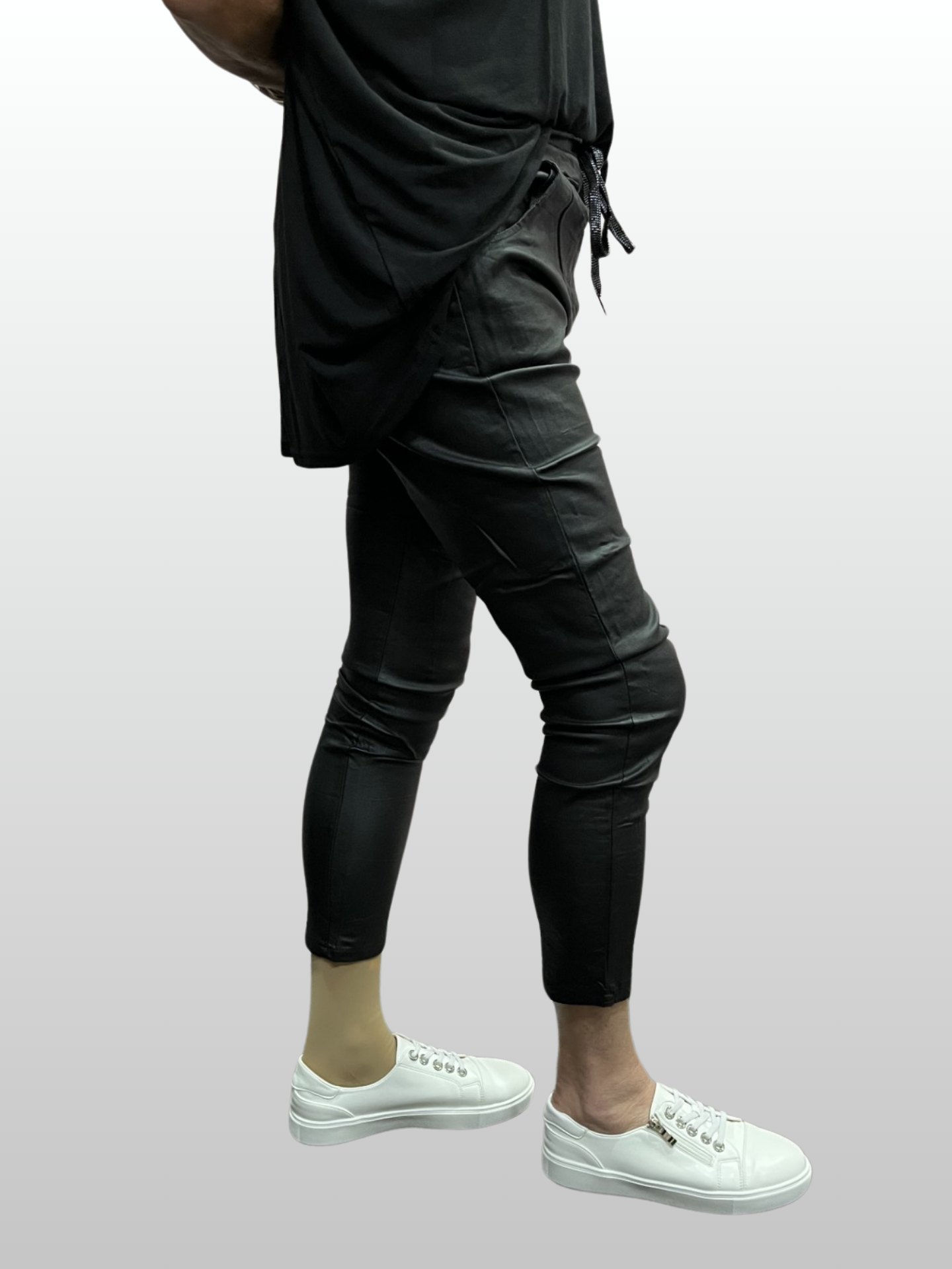 Wet Look Faux Leather Magic Pants - Black