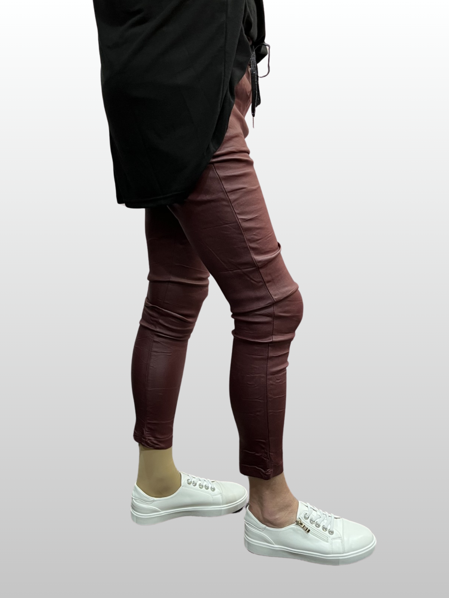 Wet Look Faux Leather Magic Pants - Wine Red