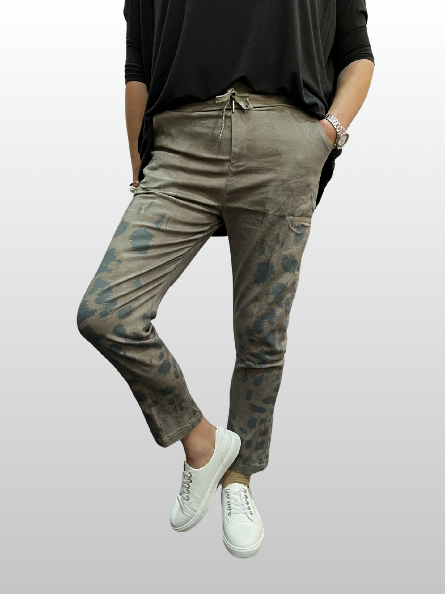 Animal Print Jogger Pants - Khaki