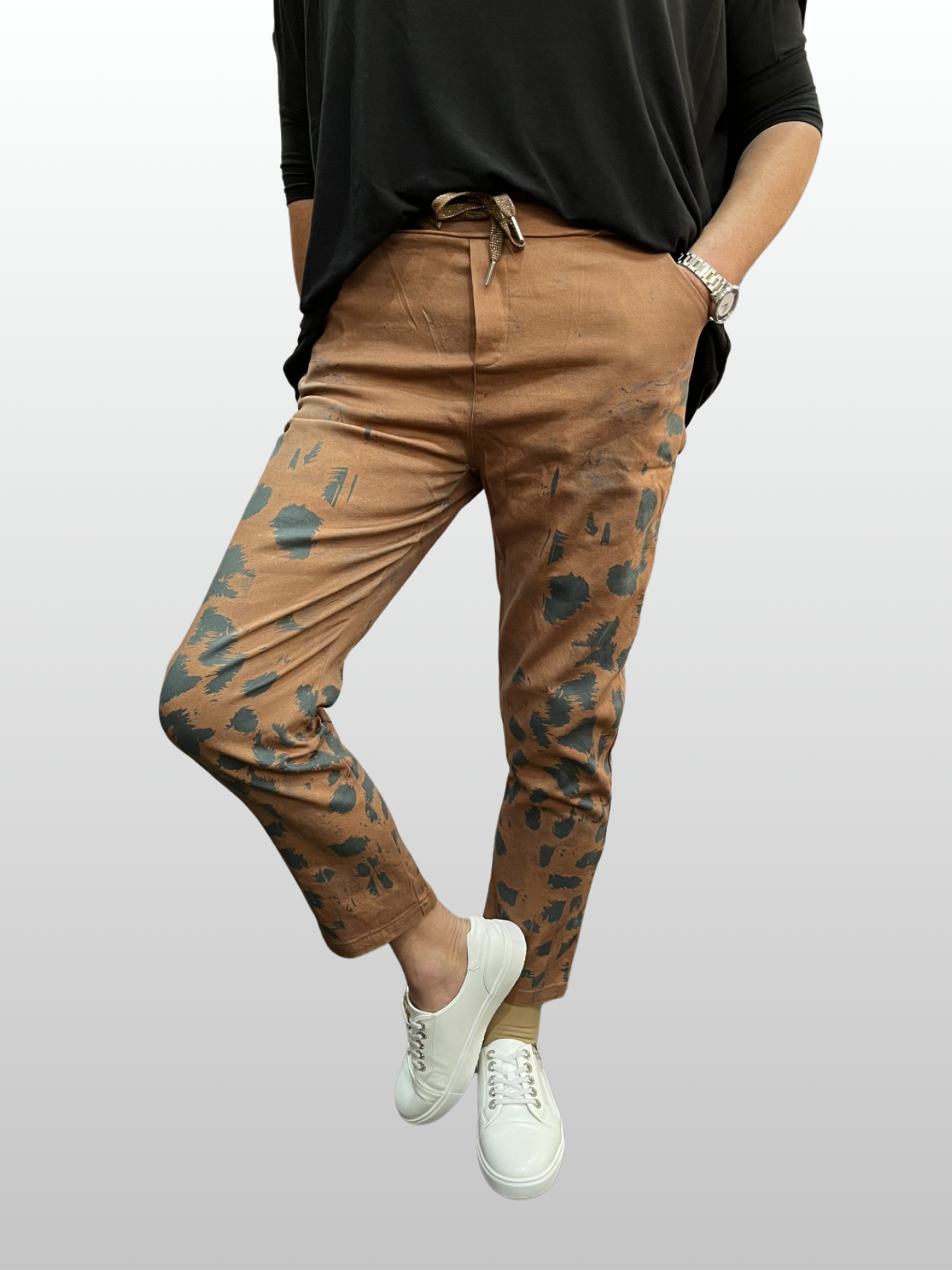 Animal Print Jogger Pants - Tan