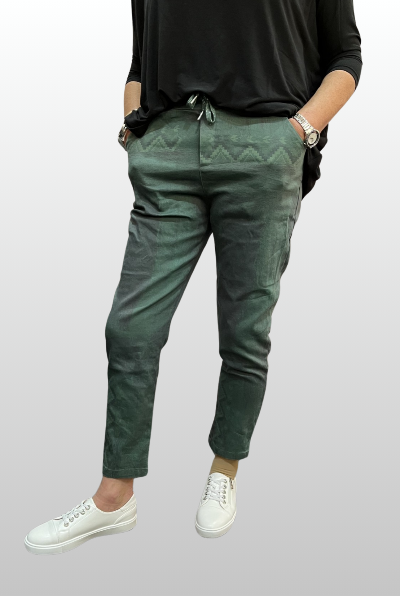 Aztec Print Jogger Pants - Forest Green