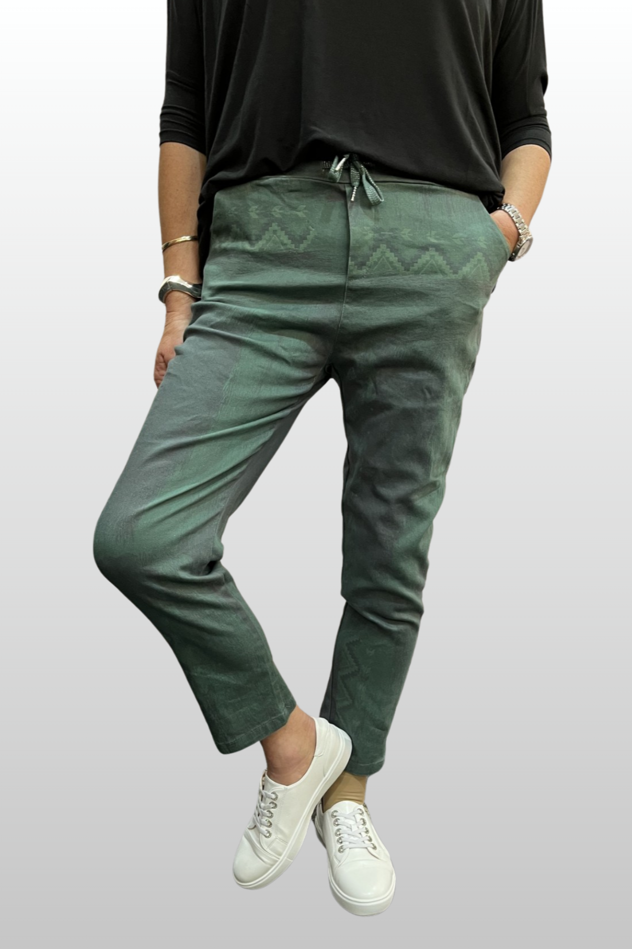Aztec Print Jogger Pants - Forest Green